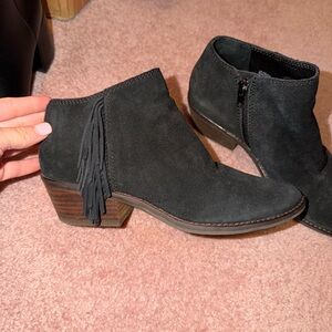 Lucky Brand Black Suede Ankle Boots with Fringe